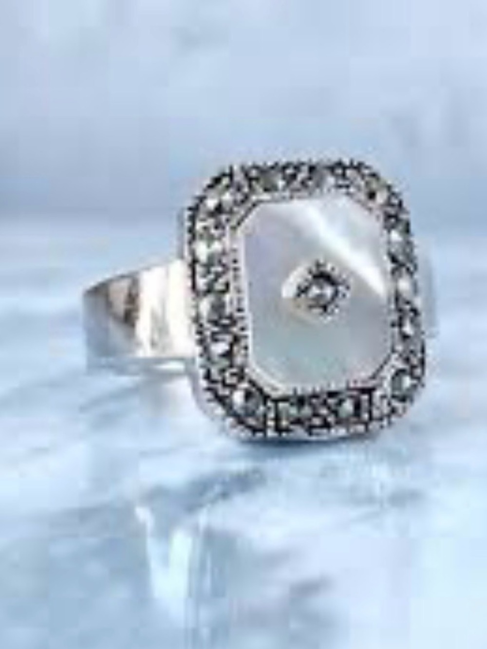 Park Lane Demur Silver Mother-of-Pearl & Marcasite Rectangular Ring - Silver - Picture 4 of 6